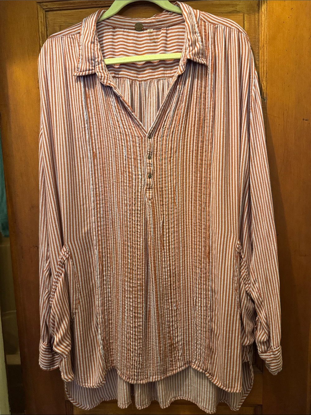 Free People Rust and White Striped Button Henley Tunic